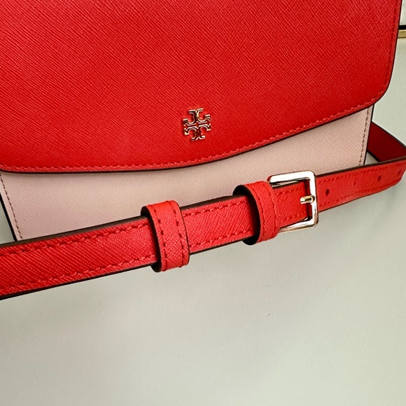 Like New Tory Burch EMERSON COLOR BLOCK MINI in BRIGHT SAMBA /PINK QUARTZ - Picture 10 of 12